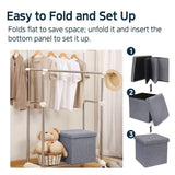 Folding Storage Ottoman Cube, Linen Small Foot Seat, Organizers for Living Room, Bedroom, Home Office, Dorm Storage Footrest Grey