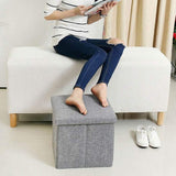Folding Storage Ottoman Cube, Linen Small Foot Seat, Organizers for Living Room, Bedroom, Home Office, Dorm Storage Footrest Grey
