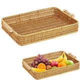 Woven Bread Baskets Rectangle Tabletop Storage, Serving Tray for Gifts, Poly Wicker Rattan Display Trays for Bread Food Vegetables Fruit Snacks Tabletop Restaurant Home In Australia - Darrahopens