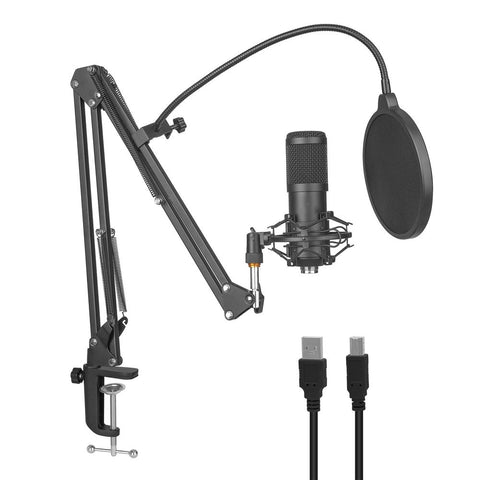 USB Microphone 24Bit/192KHZ Gaming PC Metal Mic Boom Arm Plug & Play,Shock Mount Kit Recording,Gaming,Podcast,Online Chat,Streaming,Home Studio, Computer Mic for PS4/5 PC Gamer