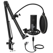 Studio Condenser USB Microphone Computer PC Microphone Kit with Adjustable Boom Arm Stand Shock Mount for Instruments Voice Overs Recording Podcasting Vocal Gaming Streaming-T669