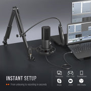 Studio Condenser USB Microphone Computer PC Microphone Kit with Adjustable Boom Arm Stand Shock Mount for Instruments Voice Overs Recording Podcasting Vocal Gaming Streaming-T669