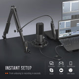 Studio Condenser USB Microphone Computer PC Microphone Kit with Adjustable Boom Arm Stand Shock Mount for Instruments Voice Overs Recording Podcasting Vocal Gaming Streaming-T669