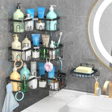 4 Pack Corner Shower Caddy,Stainless Steel Shower Shelf with Hooks,No Drilling Adhesive Corner Shower Shelves,Bathroom Shower Organizer Wall Mounted,Black In Australia - Darrahopens