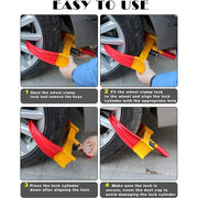 Universal Wheel Lock Heavy Duty Security Trailer Wheel Lock Tires Anti Theft for Car SUV Boat Motorcycle Golf Cart Great Deterrent Bright Color with 3 Keys