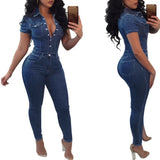 Women's Slim Short Sleeve Casual Denim Jumpsuit
