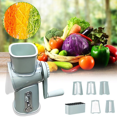 5 in 1 Rotary Cheese Grater with Handle, 2025 NEW Rotary Cheese Grater with Hand Crank, Multi-Function Gourmet Cheese Grater, 5 Kinds Of Knife Heads With Suction Cup Fixed