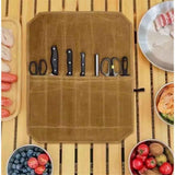 Chef’s Knife Roll Case, Waxed Canvas Cutlery Knives Holders Protectors, Home Kitchen Cooking Tools And Utensils Wrap Bag Wallet,  Travel Tool Roll Pouch  Khaki (Bag Only)