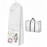 Portable 70" Wedding Dress Garment Bag with Bride Tote Bag 8'' Gusseted Dress Bags for Gowns Long  Dress Cover for Women, White