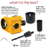 Door Lock Installation Kit,  For Metal or Wood Doors, 2 Adjustable Bushings, Easy Installation  with Hole Saw & Anti-Warp Backing Plates (Yellow)