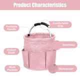 17L portable shower bucket with 6 side pockets, foldable cleaning cart with handle, multifunctional storage basket for showering and picnicking, pink