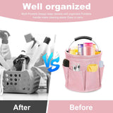 17L portable shower bucket with 6 side pockets, foldable cleaning cart with handle, multifunctional storage basket for showering and picnicking, pink