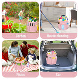 17L portable shower bucket with 6 side pockets, foldable cleaning cart with handle, multifunctional storage basket for showering and picnicking, pink