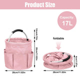 17L portable shower bucket with 6 side pockets, foldable cleaning cart with handle, multifunctional storage basket for showering and picnicking, pink