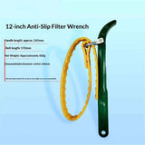 Strap Wrench 12 Inches, Water Filter Wrench Steel Handle Adjustable Strap Wrench for Replacing Water Filter, Pipe Joints, Oil Filter, Swimming Pool Connection (Green Handle, Yellow Strap)