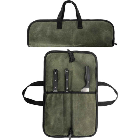 Chef Knife Roll Bag with 4 Slots, Heavy Duty Waxed Canvas Knife Bag with Handle, Kitchen Knife Storage, Portable Knife Carrying Case (Only one kitchenware storage bag)