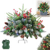 Lighted Artificial Christmas Urn Filler, Pre-lit Xmas Pine Trees with Cones, Golden & Red Berries, Tripod Stake and LED Lights, Outdoor Light Up Planter Filler Holiday Home Decor, 1 Pack