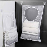 2 pack Hanging Laundry Hamper Bag, Portable Laundry Bag, 29 x 19 Inch Large Foldable Wall Hanging Laundry Basket with 2*2 Adhesive Hooks for Dirty Clothes Organization and Storage