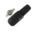 Leather Watch Pouches Portable Single Watch Travel Case Travel Bag For Travelling Business Trip (Black）