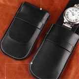 Leather Watch Pouches Portable Single Watch Travel Case Travel Bag For Travelling Business Trip (Black）