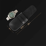 Leather Watch Pouches Portable Single Watch Travel Case Travel Bag For Travelling Business Trip (Black）