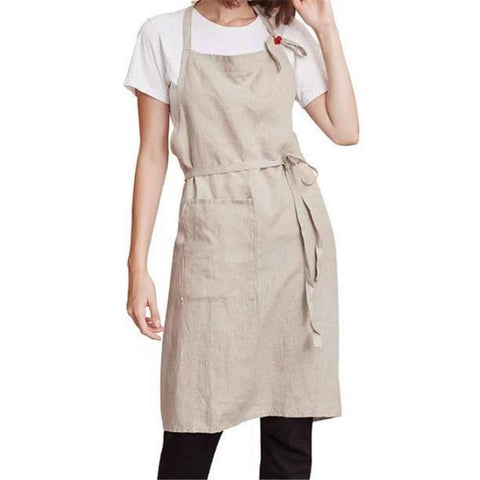 Kitchen Apron for Women & Men  Linen Cooking Aprons with pocket Cotton Long Apron X Back Kitchen Garden Florist Work Clothes Bib Dress