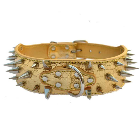 Spiked Leather Dog Collar Bullet Rivets Studded 2 Inch Width Stylish Leather Dog Collars for Medium & Large Dogs Pitbull(Gold ,XL)