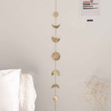 2pcs Moon Phase Wall Decor, Gold Wall Art for Bedroom, Bohemian and Astrology, Aesthetic 34.6" 7 Phases Metal Moon Wall Banner, Celestial Decoration, Gift for Women & Kids