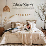 2pcs Moon Phase Wall Decor, Gold Wall Art for Bedroom, Bohemian and Astrology, Aesthetic 34.6" 7 Phases Metal Moon Wall Banner, Celestial Decoration, Gift for Women & Kids