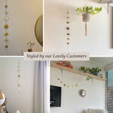 2pcs Moon Phase Wall Decor, Gold Wall Art for Bedroom, Bohemian and Astrology, Aesthetic 34.6" 7 Phases Metal Moon Wall Banner, Celestial Decoration, Gift for Women & Kids