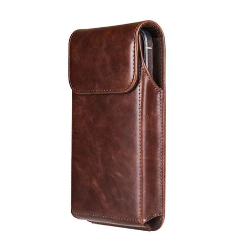 Leather Belt Clip Phone Case Men Waist Bag Holder Holster Pouch Mobile Phone Waist Bag for Mens(Coffee)