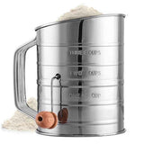 Flour Sifter for Baking Fine Mesh Rotary Hand Crank with Loop Agitator for Quick Sifting, Flour Sifter Stainlees Steel