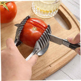 Tomato Lemon Slicer Holder Round Fruits Onion Shreader Cutter Guide Tongs with Handle Kitchen Cutting Potato Lime Food Stand Aluminum alloy