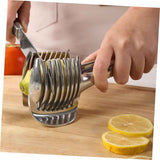 Tomato Lemon Slicer Holder Round Fruits Onion Shreader Cutter Guide Tongs with Handle Kitchen Cutting Potato Lime Food Stand Aluminum alloy