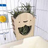 Rabbit Hay Feeder Rack Wood Grass Holder Less Wasted Hay Box Food Feeding Manger Hanging Hay Dispenser for Bunny Chinchilla Guinea Pigs Small Animals（Smiling Grass Frame）