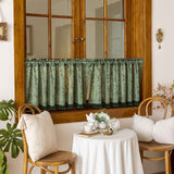 Bohemian short curtains with tassels, Bohemian linen translucent retro countryside Christmas curtains, (dark green 100 * 60cm)