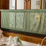 Bohemian short curtains with tassels, Bohemian linen translucent retro countryside Christmas curtains, (dark green 100 * 60cm)