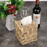 Water hyacinth grass Tissue Box Cover, Rustic Decorative Wicker Water Hyacinth Tissue Box Cover Square for Desk Home spa Office (14.5*14.5*15cm)