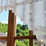 White Lace Sheer Kitchen Valance Curtains for Windows, 160*100cm, Phoenix Tail Flower Pearl Half Curtain
