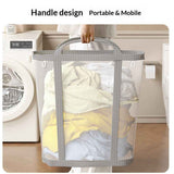 Mesh Bag with Handles, Collapsible Laundry Basket, Foldable Laundry Bag, Breathable Folding Beach Bag,Space-saving Travel Tote Bags (1, Grey)