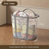 Mesh Bag with Handles, Collapsible Laundry Basket, Foldable Laundry Bag, Breathable Folding Beach Bag,Space-saving Travel Tote Bags (1, Grey)