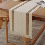 Boho  Table Runner, Farmhouse Style Cotton Linen Rustic Woven Table Runner with Tassels for Dining, Wedding, Bridal Shower, Bohemian (30*140cm )