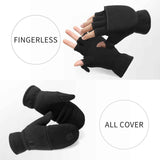 Half finger flip gloves Thermal Winter Gloves: Windproof 2 in 1 Convertible Mittens for Men & Women (Black S)