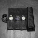 Leather Travel Watch Roll-Watch Case Display Organizer and Storage for 6 watches, Gift Accessory for watch lovers (Black,Excluding watches)