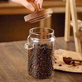 Glass Jar with Wooden Lid and Spoon,  Food Storage Containers Coffee Jar Coffee Grounds Container, Glass Food Storage Canister (1 Pcs, 600ml)