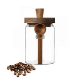 Glass Jar with Wooden Lid and Spoon,  Food Storage Containers Coffee Jar Coffee Grounds Container, Glass Food Storage Canister (1 Pcs, 600ml)