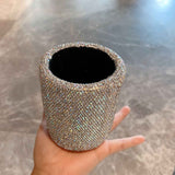 crystal Pencil Pen Pot Holder Box Bling Rhinestone Pen organizer Holder Cosmetic Pen Container Luxury diamond studded multi-purpose storage small round bucket