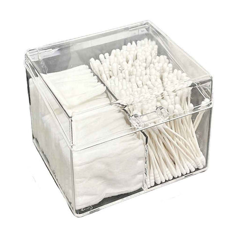Canister for Make Up Pads, Floss Picks, Vanity Storage,Bath Salts, Cosmetics, Home Bathroom Decor （Transparent 3-grid）