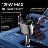 Retractable Car Charger,Car Phone Charger with Cables Fast Charging, USB C Car Charger Adapter , Black