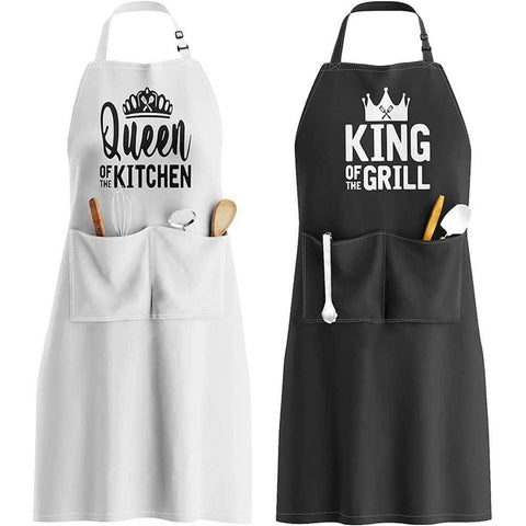 2pcs Apron Set - Wedding Engagement Gifts for Couples, Funny Kitchen Gifts for Couples, Husband, Wife, Boyfriend, Girlfriend, Him Her, Bridal Shower Gifts, Unique Valentine's Day gifts ideas